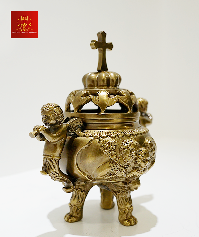 Lư Xông Trầm Tròn cao 13cm – Màu Cổ Điển