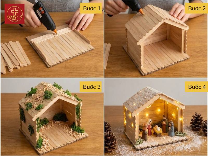 Cách làm hang Noel mini bằng que kem, que đè lưỡi hoặc que gỗ
