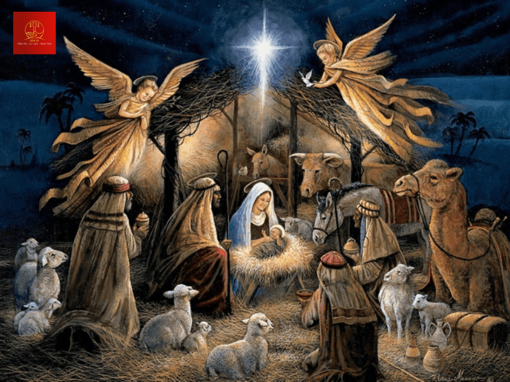 Chúa Giêsu Hài Đồng được sinh hạ trong máng cỏ tại một hang đá ở Bê-lem