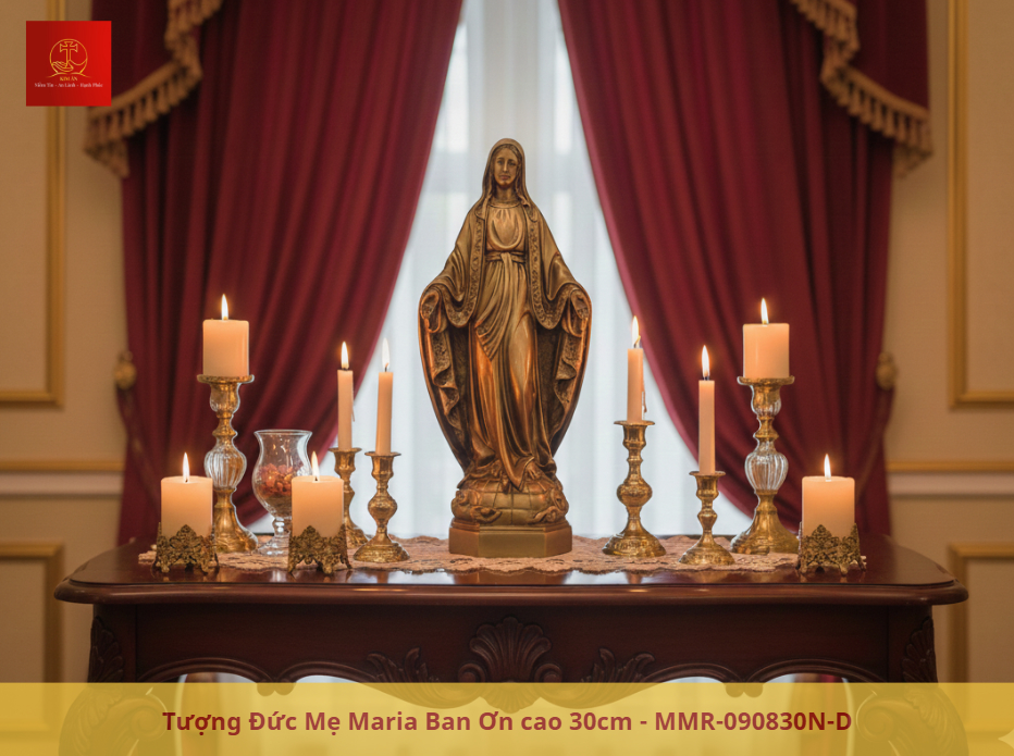 Tượng Đức Mẹ Maria thần thái hiền hòa, đường nét mềm mại