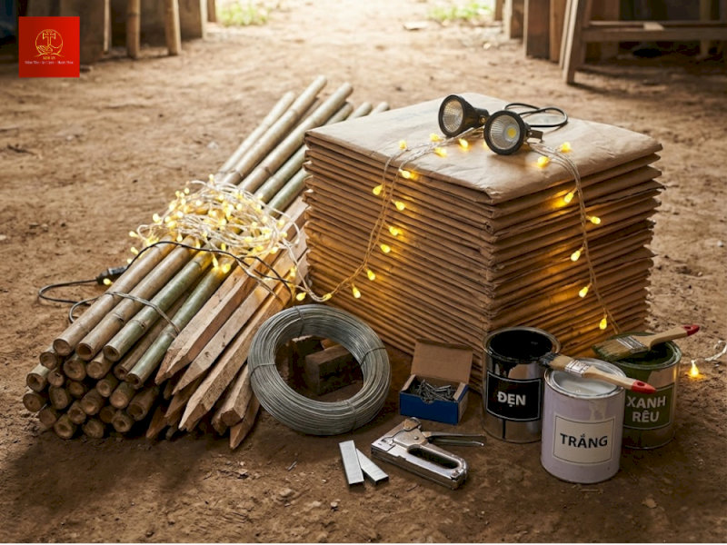 image1-f2671e6e-e178-4cae-b722-8b49f41d7f31 Các nguyên liệu cần chuẩn bị để làm hang đá Noel bằng vỏ bao xi măng.