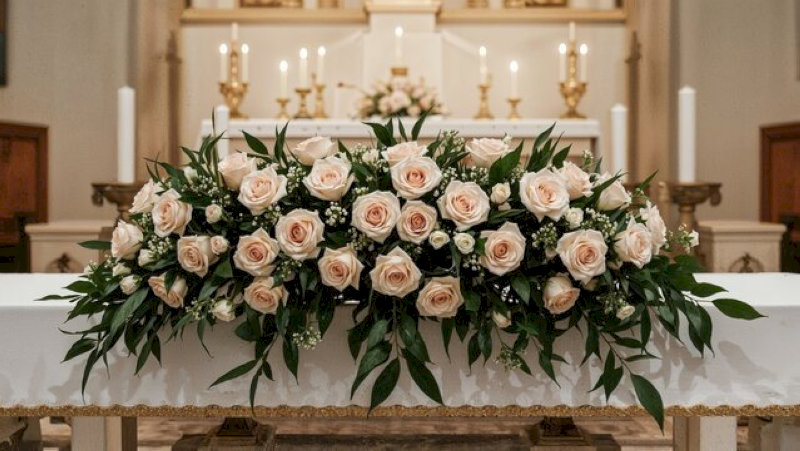 Kiểu cắm hoa dáng ngang phù hợp với bàn thờ chữ nhật dài