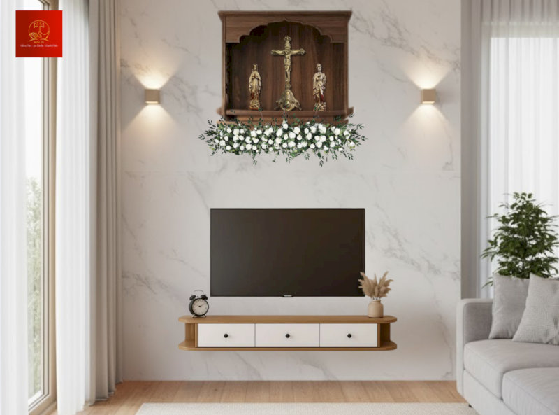 image26 Mẫu cắm hoa bàn thờ Chúa dáng ngang mộc mạc