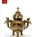 Lư Xông Trầm Bằng Đồng (Mẫu Tròn) Cao 22cm - Màu Cổ Điển