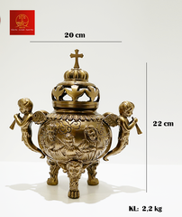 Lư Xông Trầm Bằng Đồng (Mẫu Tròn) Cao 22cm - Màu Cổ Điển