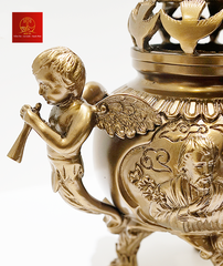 Lư Xông Trầm Bằng Đồng (Mẫu Tròn) Cao 22cm - Màu Cổ Điển