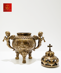 Lư Xông Trầm Bằng Đồng (Mẫu Tròn) Cao 22cm - Màu Cổ Điển