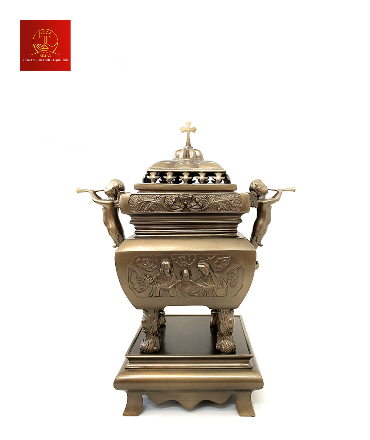 Lư Hương Đồng Vuông – Cao 26 cm