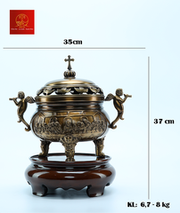 Bộ Lư Hương Đồng Cao 37cm - Màu Cổ Điển