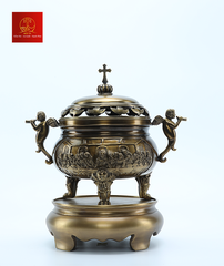Bộ Lư Hương Đồng Cao 37cm - Màu Cổ Điển