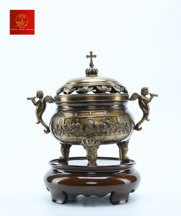 Bộ Lư Hương Đồng Cao 37cm - Màu Cổ Điển