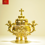 Lư Hương Đốt Trầm Bằng Đồng (Mẫu Tròn) Cao 13cm - Màu Gold
