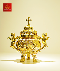 Lư Hương Đốt Trầm Bằng Đồng (Mẫu Tròn) Cao 13cm - Màu Gold