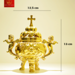 Lư Hương Đốt Trầm Bằng Đồng (Mẫu Tròn) Cao 13cm - Màu Gold