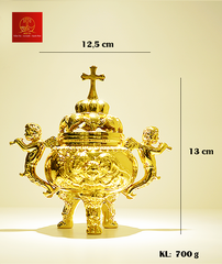 Lư Hương Đốt Trầm Bằng Đồng (Mẫu Tròn) Cao 13cm - Màu Gold