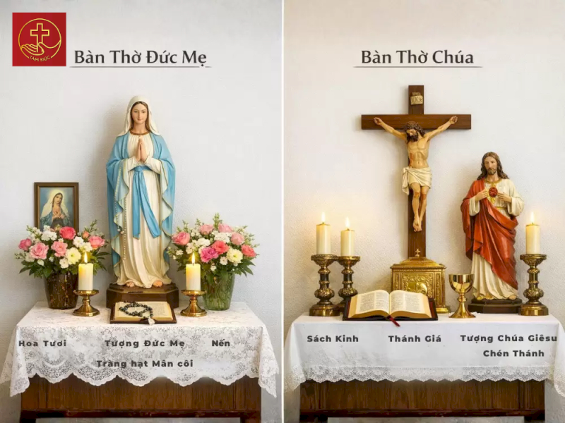Sự khác biệt giữa bàn thờ Đức Mẹ và bàn thờ Chúa