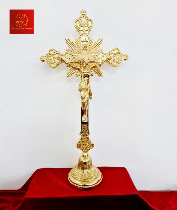Thánh Giá Đế Tròn Tia Chớp Cao 50cm - Màu Gold