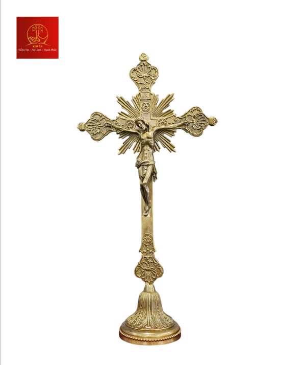 Tượng Thánh Giá Đế Tròn Tia Chớp Cao 50cm - Màu Cổ Điển