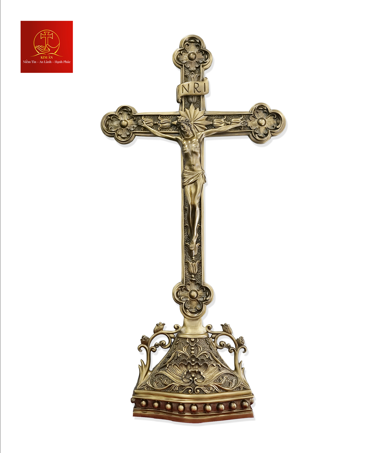 Thánh Giá Công Giáo Hoa Đào Có Đế 90 cm – Màu Cổ Điển