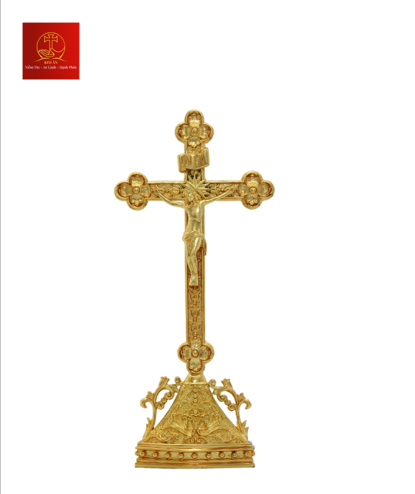 Tượng Thánh Giá Hoa Đào Có Đế Cao 42cm - Màu Gold