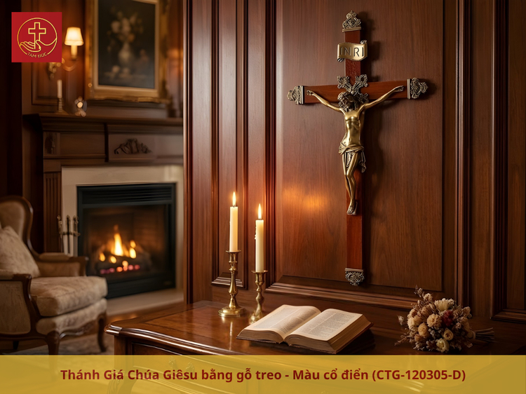 Thánh Giá Chúa Giêsu bằng gỗ treo - Màu Cổ Điển (CTG-120305-D)
