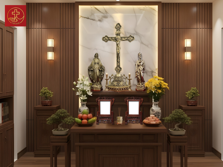 Thánh Giá Công Giáo hoa đào có đế 90cm màu cổ điển (CĐT-451690-D)
