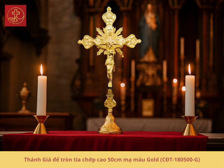 Thánh Giá đế tròn tia chớp cao 50cm mạ màu gold (CĐT-180500-G)