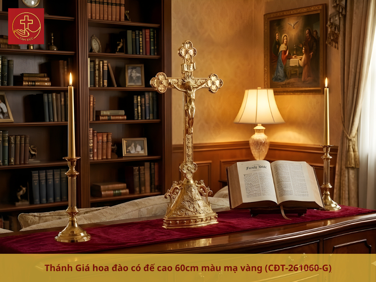 Thánh Giá hoa đào có đế cao 60cm màu mạ vàng (CĐT-261060-G)