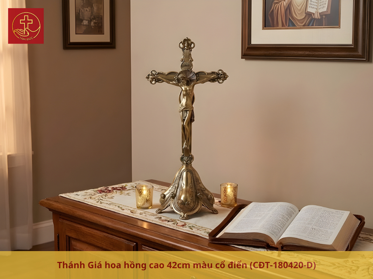 Thánh Giá hoa hồng cao 42cm màu cổ điển (CĐT-180420-D)