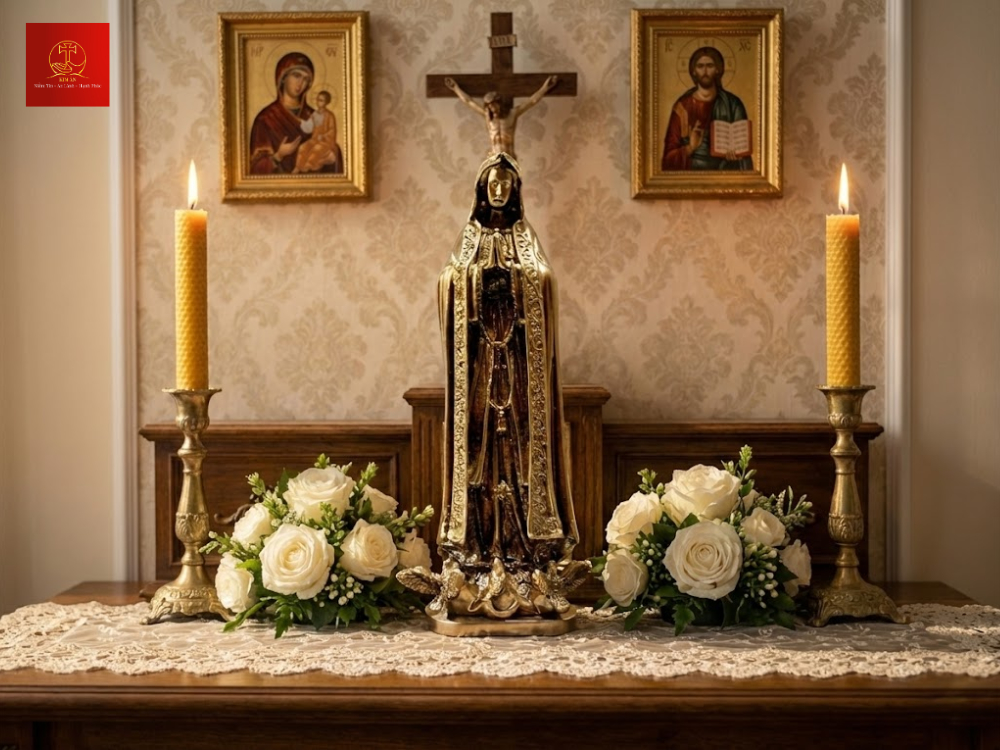 Tượng Đức Mẹ Fatima cao 35cm + Màu sắc sang trọng và linh thánh.