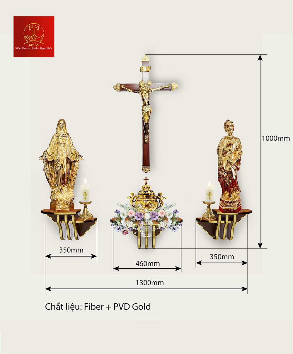 Kích thước bàn thờ chúa hay bàn thờ công giáo có chiều cao từ 90 - 130cm, chiều rộng từ 58 - 130cm và chiều sâu từ 30 - 48cm