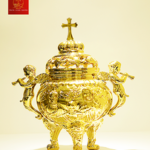 Lư Đốt Trầm Bằng Đồng (Mẫu Tròn) Cao 19cm - Màu Gold