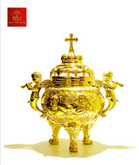 Lư Đốt Trầm Bằng Đồng (Mẫu Tròn) Cao 19cm – Màu Gold