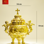 Lư Đốt Trầm Bằng Đồng (Mẫu Tròn) Cao 19cm - Màu Gold