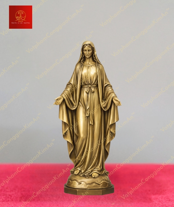 Tượng mẹ fatima màu vàng chất liệu Đồng cao 40cm