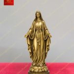 Tượng Đức mẹ Fatima màu vàng Gold chất liệu Đồng cao 30cm