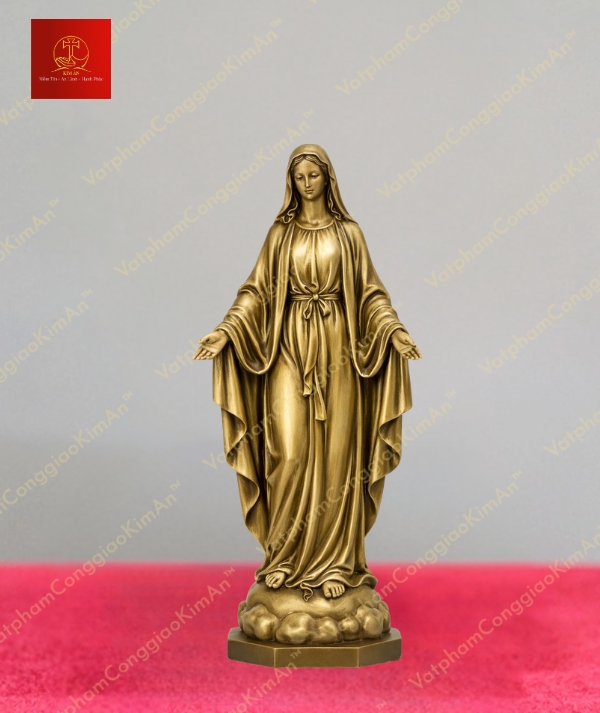Tượng Đức mẹ Fatima màu vàng Gold chất liệu Đồng cao 30cm