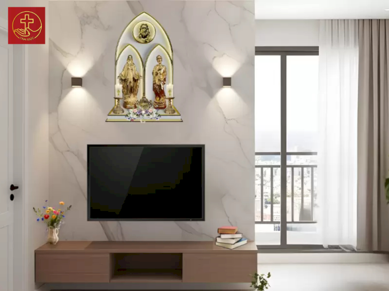 Bàn thờ Chúa mẫu đương đại đơn giản mà trang nghiêm, tập trung làm nổi bật biểu tượng đức tin qua đường nét tinh tế (SFU-No.03)