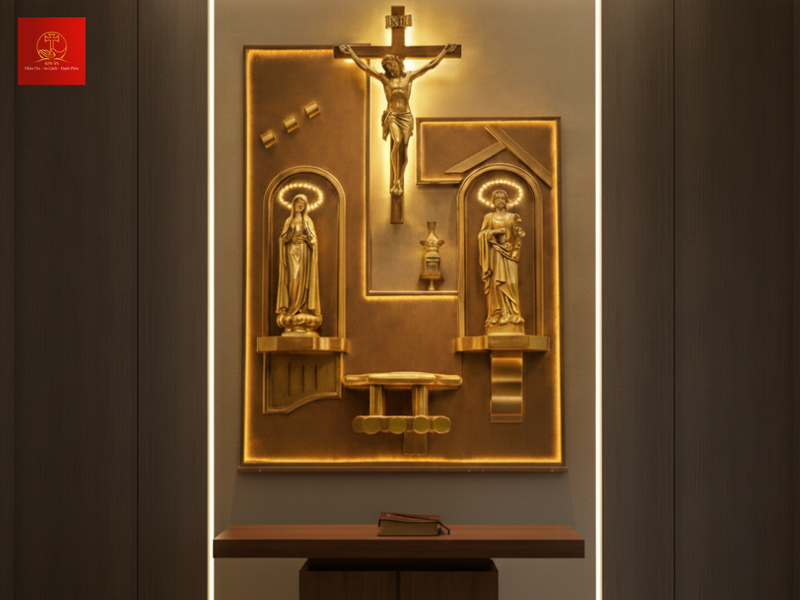 Bàn thờ Chúa thanh thoát mẫu đương đại tạo điểm nhấn căn hộ
