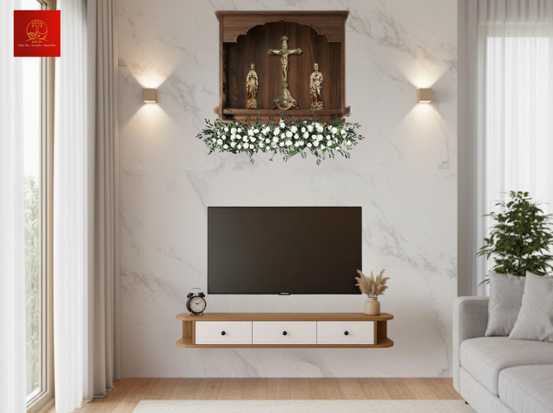 Bàn thờ Chúa tối giản mẫu đương đại phù hợp căn hộ diện tích nhỏ