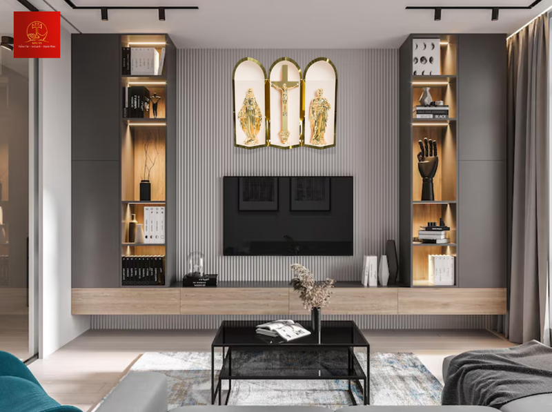 Bàn thờ Chúa tối giản inox đương đại tạo không gian cầu nguyện