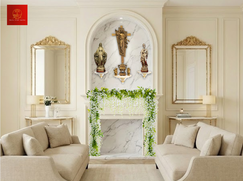 Bàn thờ Chúa tông be mẫu đương đại mang cảm giác ấm áp thanh tịnh
