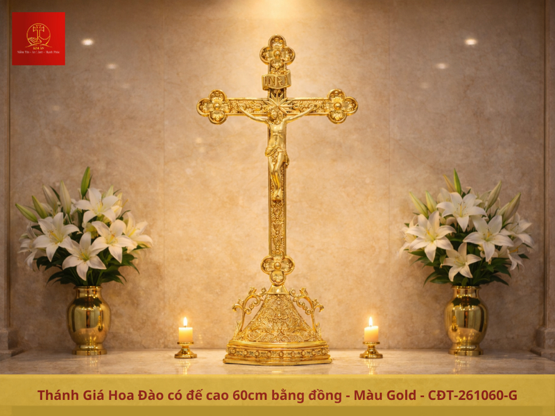 Cây Thánh giá hoa đào chất liệu đồng hiện đại, thiêng liêng