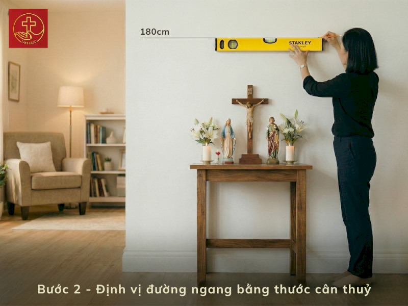 Định vị đường ngang bằng thước cân thuỷ