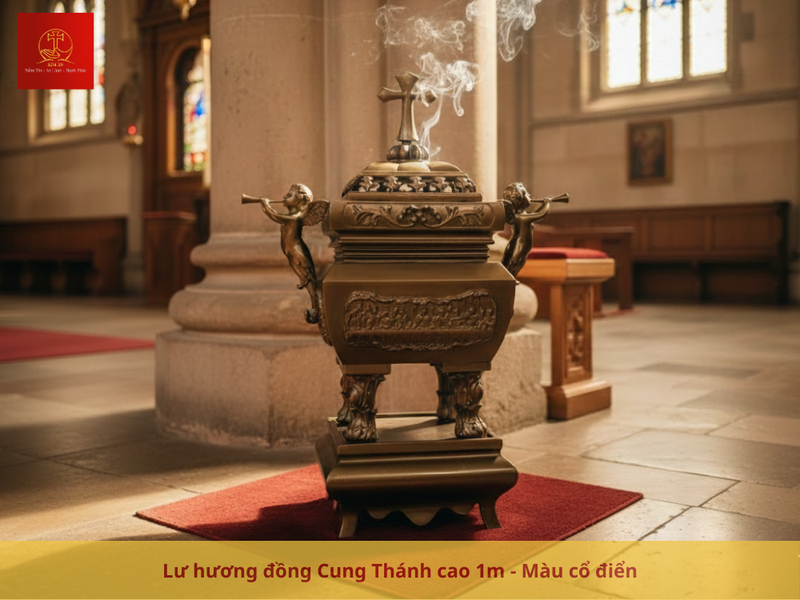 Lư hương đồng Cung Thánh cao 1m được đúc thủ công tỉ mỉ