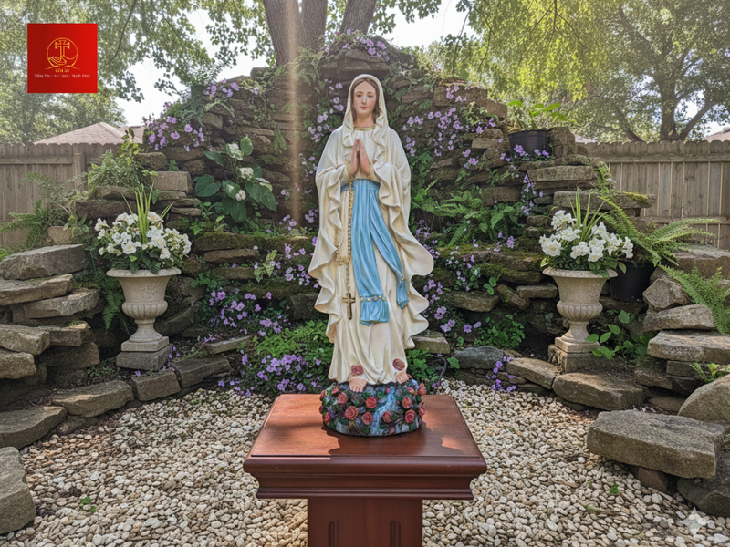 Thần thái nhân hậu của Mẹ Lộ Đức trong tà áo trắng