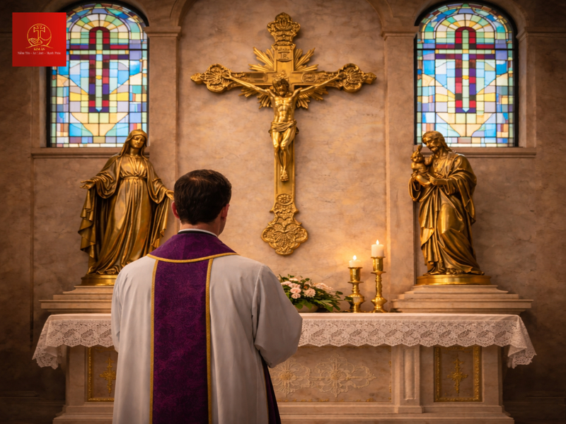 Thánh giá được Linh Mục làm phép mang hy vọng che chở