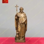 Tượng Thánh Đa Minh tay cầm Thánh Giá chất liệu đồng nguyên chất cao 10cm