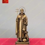 Tượng Thánh Đa Minh trong trang phục tu sĩ tay cầm tràng hạt Mân Côi chất liệu đồng cao 30cm