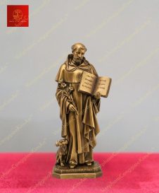 Tượng Thánh Đa Minh 45cm bằng đồng cao cấp, tay ôm sách, tay cầm hoa huệ